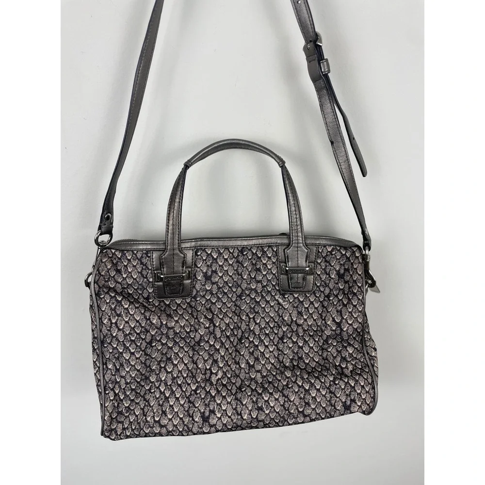 Coach Signature Snakeskin Print Satchel Bag Pewter Accents Shoulder‎ Bag